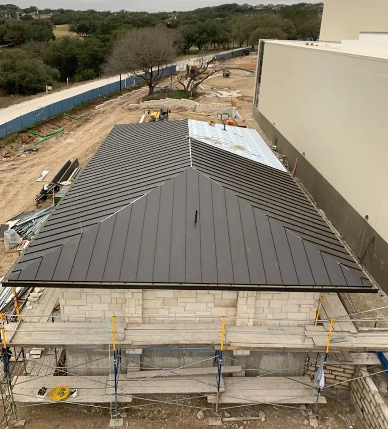 Metal roof new construction with scaffolding in Calipatria